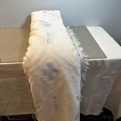 Blue & Green, White, Polyester Channel Bed Spread 