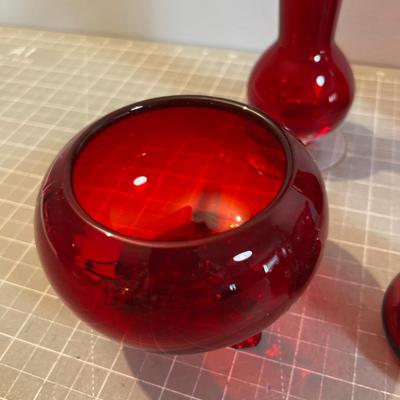 Large Lot of Lovely RED Glass Vases, Crackle, Cranberry, Ruby Red, Viking, Flash Glass