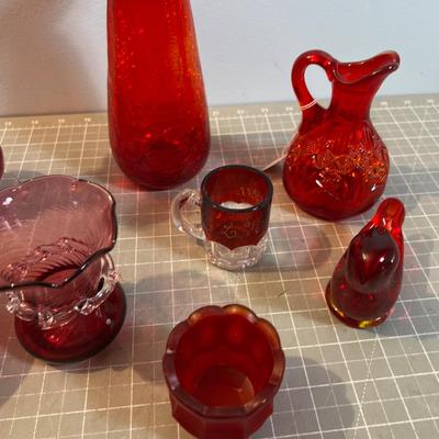 Large Lot of Lovely RED Glass Vases, Crackle, Cranberry, Ruby Red, Viking, Flash Glass