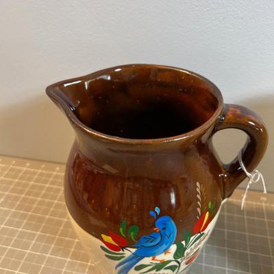 2 Ceramic Pitchers - Blue Bird and White / Yellow 