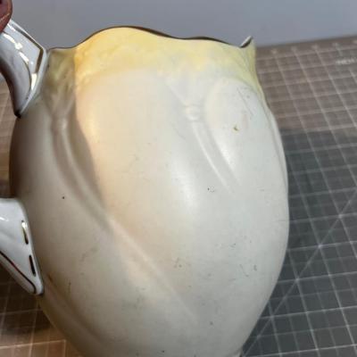 2 Ceramic Pitchers - Blue Bird and White / Yellow 