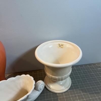 3 pieces of Pottery, Cornucopia and 2 vases. 