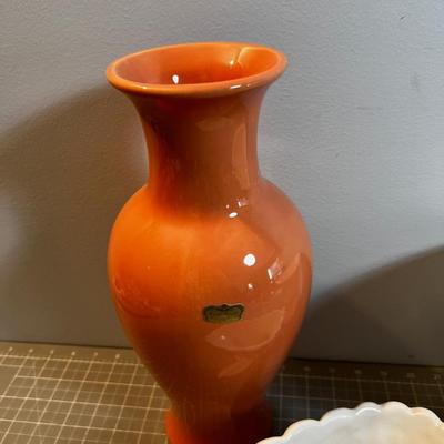 3 pieces of Pottery, Cornucopia and 2 vases. 