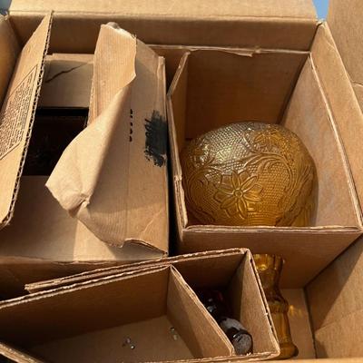 Amber Decanter, Server and Cups,  by TIARA Sandwich Glass 