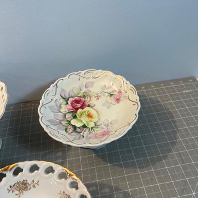 3 Porcelain Footed Pedestal Fancy Serving Dishes 