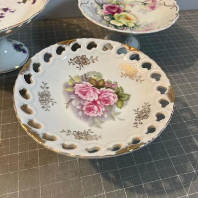 3 Porcelain Footed Pedestal Fancy Serving Dishes 