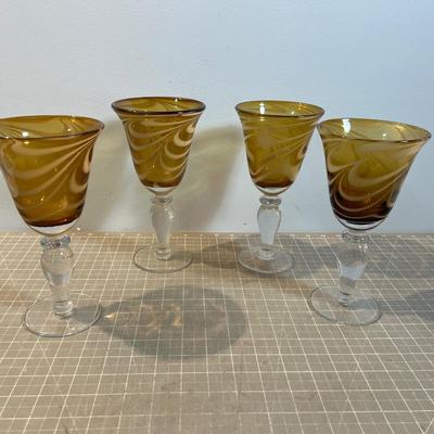 (4) Amberish - Impressive Vintage Hand Blown Modern Circa 70's Goblet 