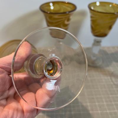 (4) Amberish - Impressive Vintage Hand Blown Modern Circa 70's Goblet 