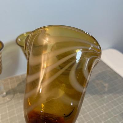 (4) Amberish - Impressive Vintage Hand Blown Modern Circa 70's Goblet 