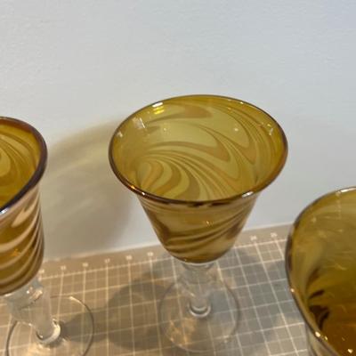 (4) Amberish - Impressive Vintage Hand Blown Modern Circa 70's Goblet 