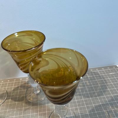 (4) Amberish - Impressive Vintage Hand Blown Modern Circa 70's Goblet 