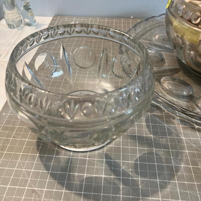 Crystal Punch Bowl with Lovely Platter and Cups!  Plus matching Serving Bowls. Time for a Shower!!