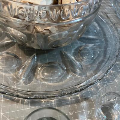 Crystal Punch Bowl with Lovely Platter and Cups!  Plus matching Serving Bowls. Time for a Shower!!