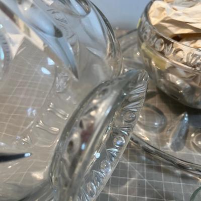 Crystal Punch Bowl with Lovely Platter and Cups!  Plus matching Serving Bowls. Time for a Shower!!