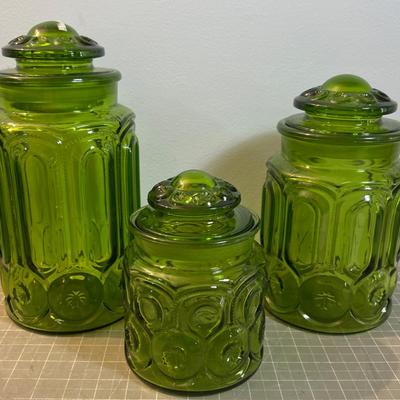 Fabulous L E Smith Moon & Stars  GREEN Canisters 