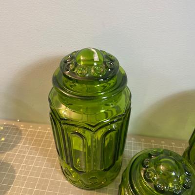 Fabulous L E Smith Moon & Stars  GREEN Canisters 