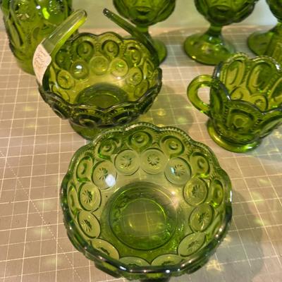 Lot of Fabulous L E Smith Moon & Stars  GREEN Goblets, S&P, Cream & Sugar, Candy