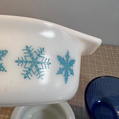 PYREX - 7 pc.  Mixed Lot; Red, Yellow, Snow Flake, Daisy Green Flower, Black Butter 