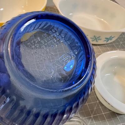 PYREX - 7 pc.  Mixed Lot; Red, Yellow, Snow Flake, Daisy Green Flower, Black Butter 