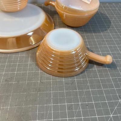 Fire-King Lusterware Pie & 4 Soup