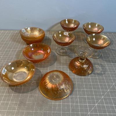 Lot of Marigold Carnival Glass, Iris and Herringbone 