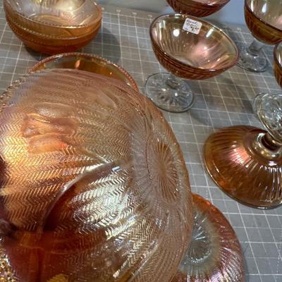 Lot of Marigold Carnival Glass, Iris and Herringbone 