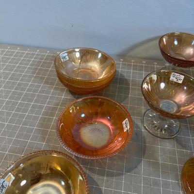 Lot of Marigold Carnival Glass, Iris and Herringbone 