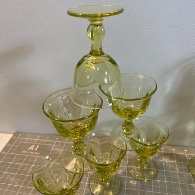  TIFFIN Green Citron Yellow or Lime  Tumblers and 6 Cordials 
