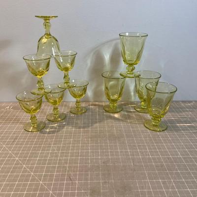  TIFFIN Green Citron Yellow or Lime  Tumblers and 6 Cordials 