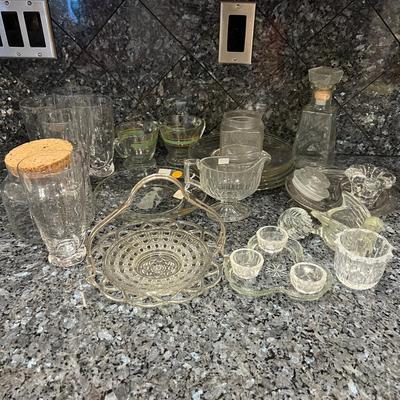 Mixed Lot of Clear Glass Ware Decanter, Glasses 