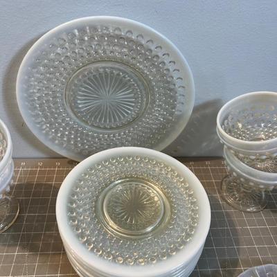 (19) Anchor Hocking MOONSTONE Opalescent Hobnail Glass VINTAGE
