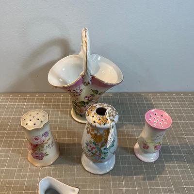 Victorian Porcelain Brides Basket, Hat Pin Holder & Shoe - Antique! 