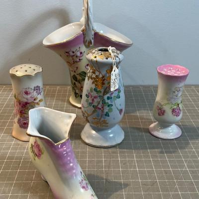Victorian Porcelain Brides Basket, Hat Pin Holder & Shoe - Antique! 