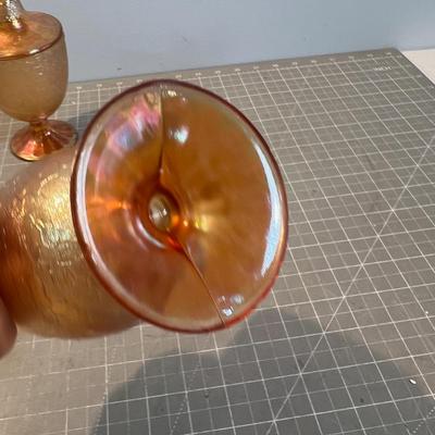 2 Jeanette Carnival Glass   Crackel Lidded Candy Jars 