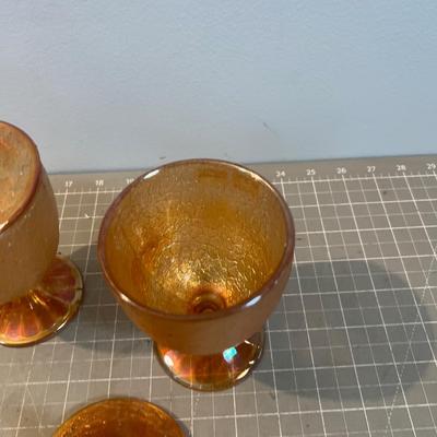 2 Jeanette Carnival Glass   Crackel Lidded Candy Jars 