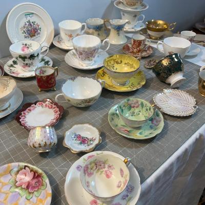 Giant Lot of Tea Cups and Mostly Matching Saucer
