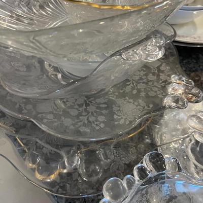 All the Etched Fine Dining Glass Serving ware - HUGE LOT!!!! 