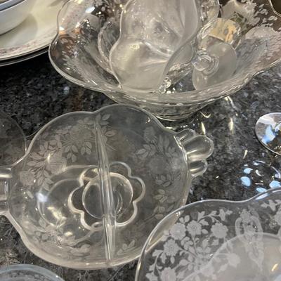 All the Etched Fine Dining Glass Serving ware - HUGE LOT!!!! 