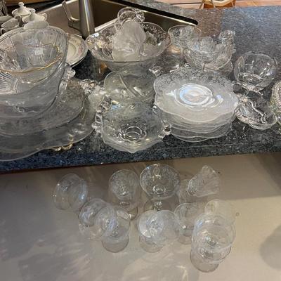 All the Etched Fine Dining Glass Serving ware - HUGE LOT!!!! 