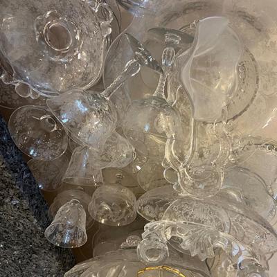 All the Etched Fine Dining Glass Serving ware - HUGE LOT!!!! 