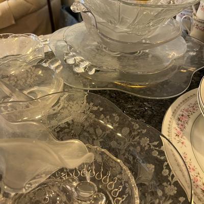 All the Etched Fine Dining Glass Serving ware - HUGE LOT!!!! 