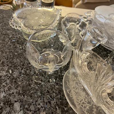 All the Etched Fine Dining Glass Serving ware - HUGE LOT!!!! 