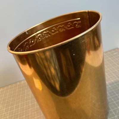 VINTAGE -Pressed Steel Trash Can Copper Colored