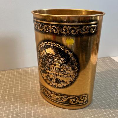 VINTAGE -Pressed Steel Trash Can Copper Colored