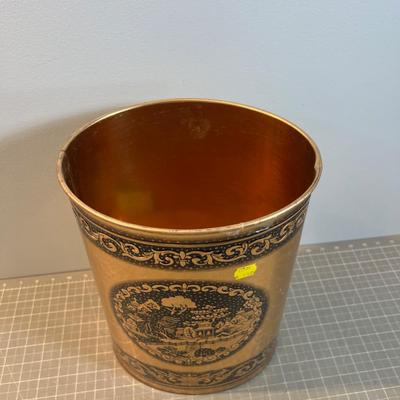 VINTAGE -Pressed Steel Trash Can Copper Colored