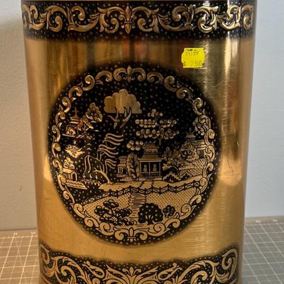 VINTAGE -Pressed Steel Trash Can Copper Colored