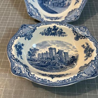 Johnson Brothers, Blue Transfer Ware 2 pieces of "Old Brittian Castles" 