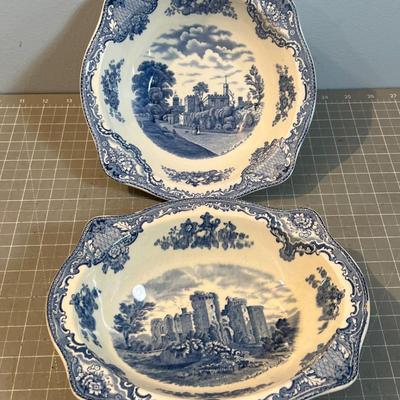 Johnson Brothers, Blue Transfer Ware 2 pieces of "Old Brittian Castles" 