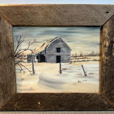 MERNA: Artist,  White Barn, framed in Barn Wood