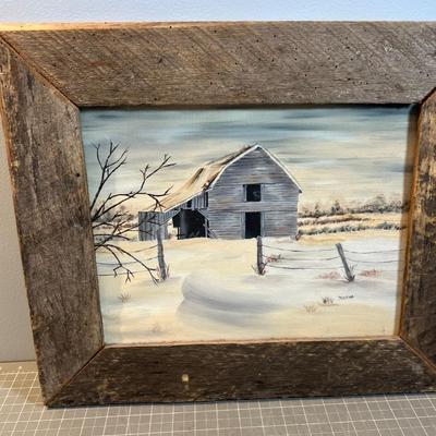 MERNA: Artist,  White Barn, framed in Barn Wood